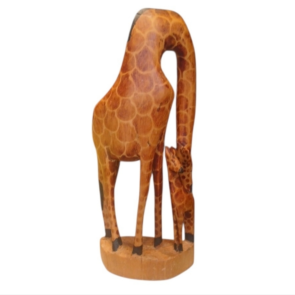 Handcrafted Wooden Giraffe Sculpture - Picture 4 of 8